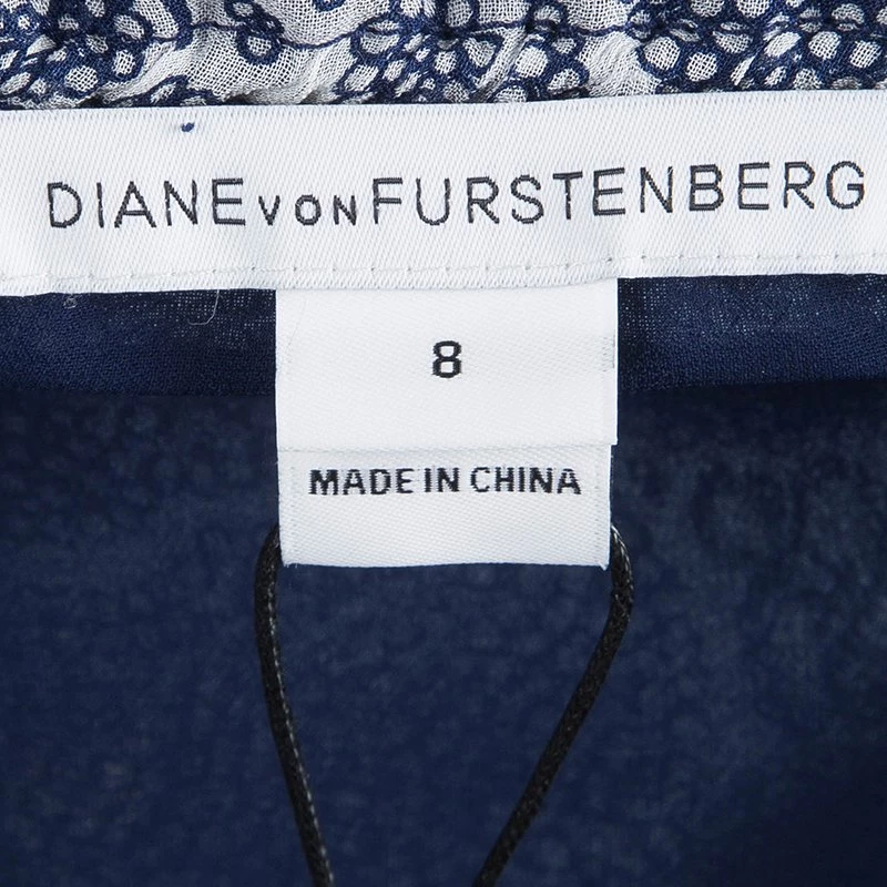 Diane Von Furstenberg Navy Blue Printed Parry Chiffon Long Sleeve Dress M For Women 5 Diane Von Furstenberg Navy Blue Printed Parry Chiffon Long Sleeve Dress M For Women - Image 5