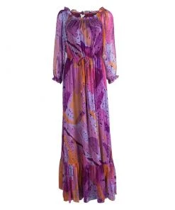 Diane Von Furstenberg Purple Printed Silk Camila Maxi Dress M For Women