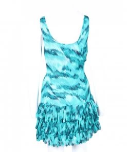 Diane Von Furstenberg Turquoise Tiger Print Sleeveless Dress M For Women -Diane Von Furstenberg shop luxury women diane von furstenberg new clothes p96897 0003