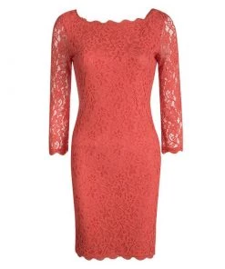 Diane Von Furstenberg Red Hot Coral Zarita Lace Dress S For Women