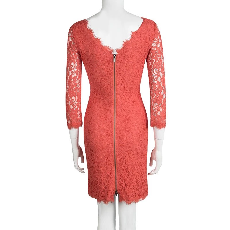 Diane Von Furstenberg Red Hot Coral Zarita Lace Dress S For Women 3 Diane Von Furstenberg Red Hot Coral Zarita Lace Dress S For Women - Image 3