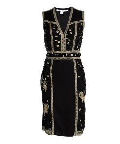 Diane Von Furstenberg Black Embroidered Sleeveless Tyche Dress S For Women