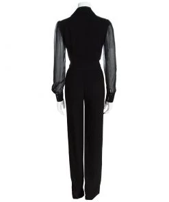 Diane Von Furstenberg Black Sheer Long Sleeve Belted Cathy Jumpsuit Two S For Women -Diane Von Furstenberg shop luxury women diane von furstenberg new clothes p98545 003