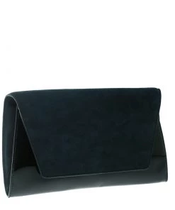 Diane Von Furstenberg Navy Blue/Black Suede And Patent Leather Uptown Clutch For Women -Diane Von Furstenberg shop luxury women diane von furstenberg new handbags p168851 008