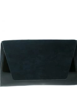 Diane Von Furstenberg Navy Blue/Black Suede And Patent Leather Uptown Clutch For Women