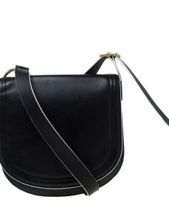 Diane Von Furstenberg Black Leather Small Saddle Crossbody Bag For Women