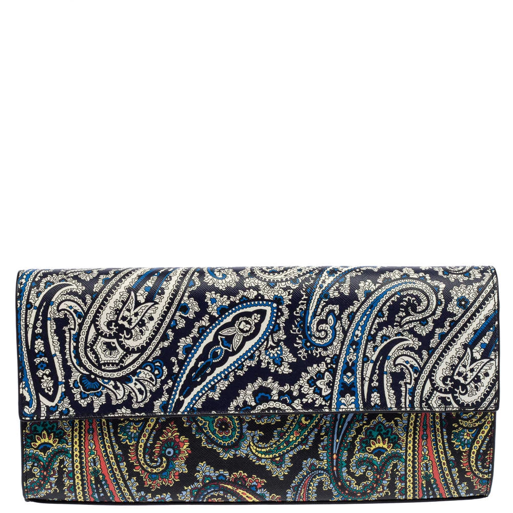 Diane Von Furstenberg Multicolor Paisley Print Leather Flap Clutch For Women 1 Diane Von Furstenberg Multicolor Paisley Print Leather Flap Clutch For Women