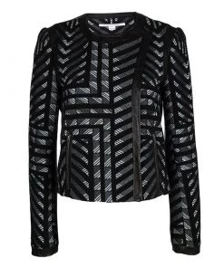 Diane Von Furstenberg Monochrome Jacquard Leather Trim Esther Jacket M For Women