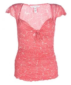 Diane Von Furstenberg Pink Abstract Print Silk Ruched Tommy Top M For Women