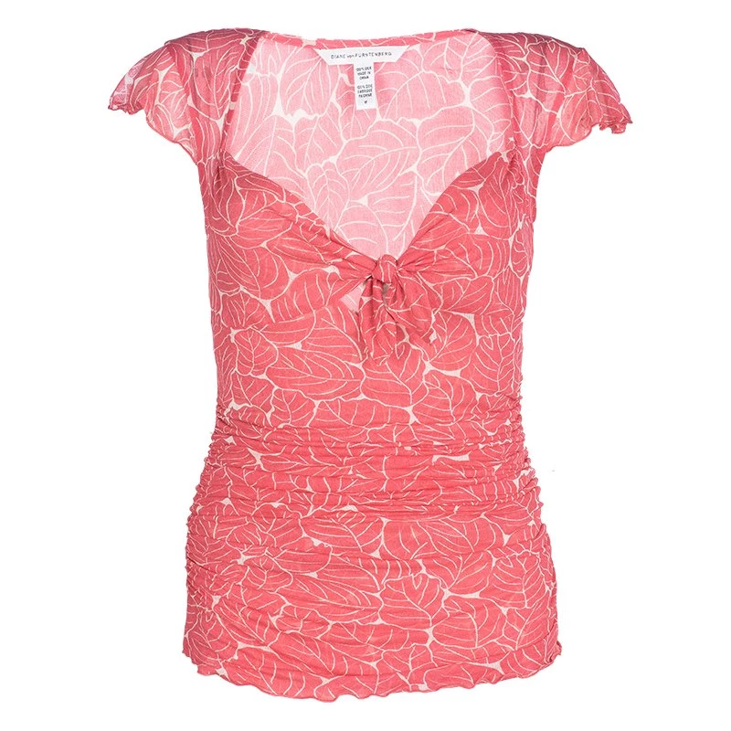 Diane Von Furstenberg Pink Abstract Print Silk Ruched Tommy Top M For Women 1 Diane Von Furstenberg Pink Abstract Print Silk Ruched Tommy Top M For Women