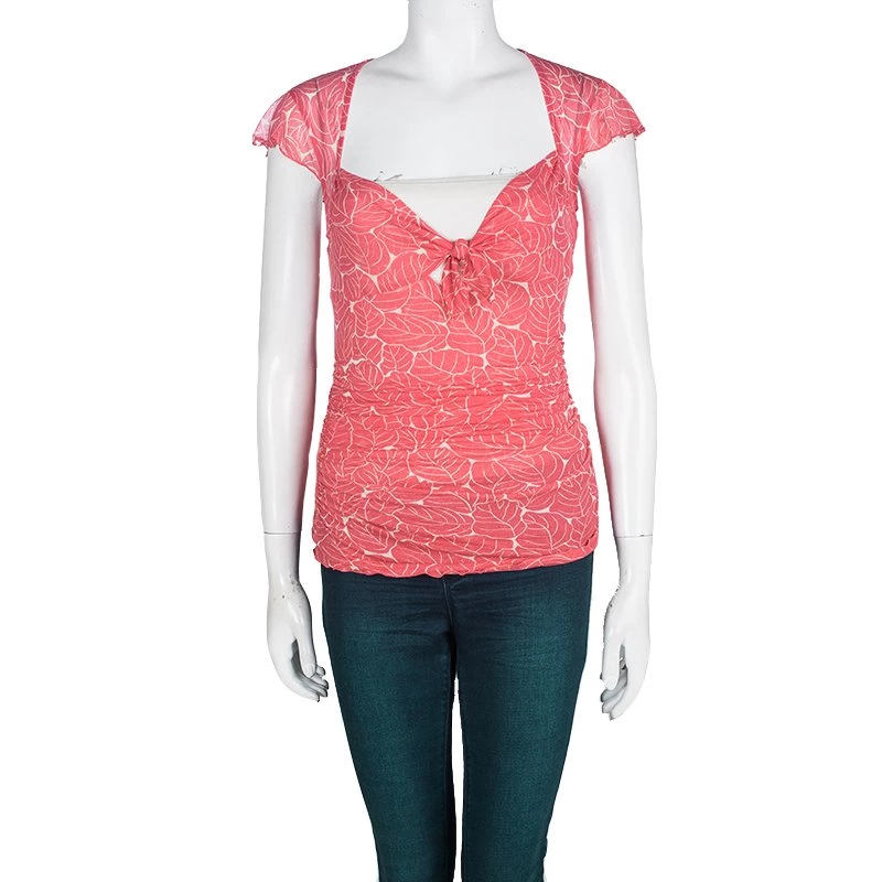 Diane Von Furstenberg Pink Abstract Print Silk Ruched Tommy Top M For Women 2 Diane Von Furstenberg Pink Abstract Print Silk Ruched Tommy Top M For Women - Image 2