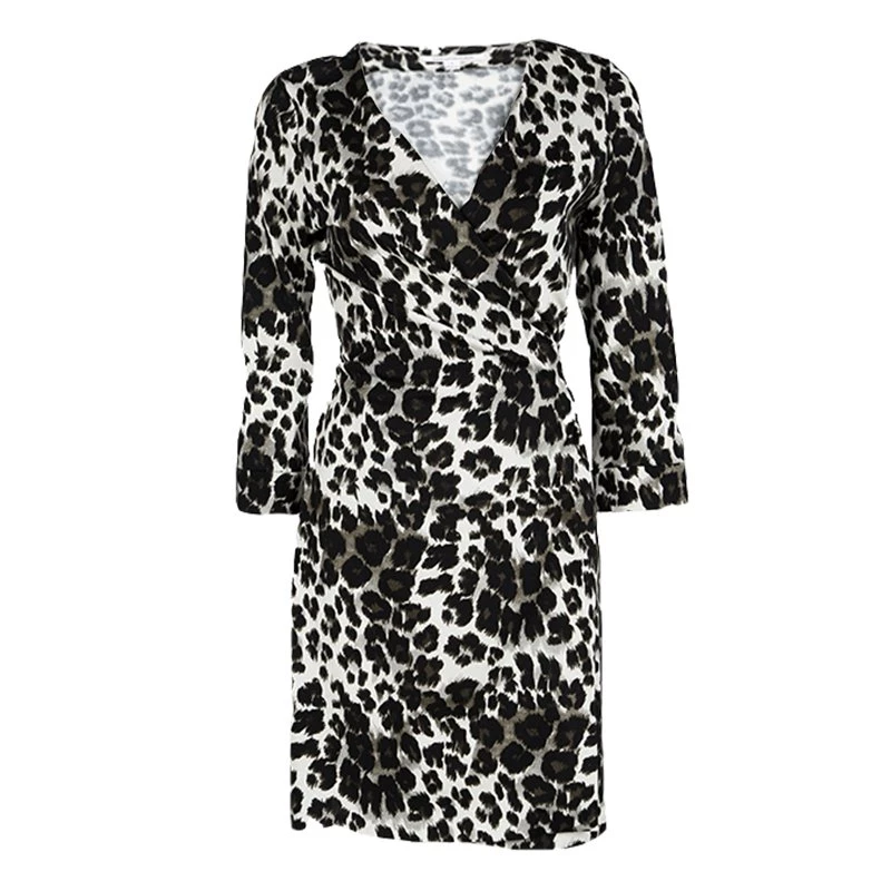 Diane Von Furstenberg Snow Leopard Print New Julian Two Mini Wrap Dress M For Women 1 Diane Von Furstenberg Snow Leopard Print New Julian Two Mini Wrap Dress M For Women