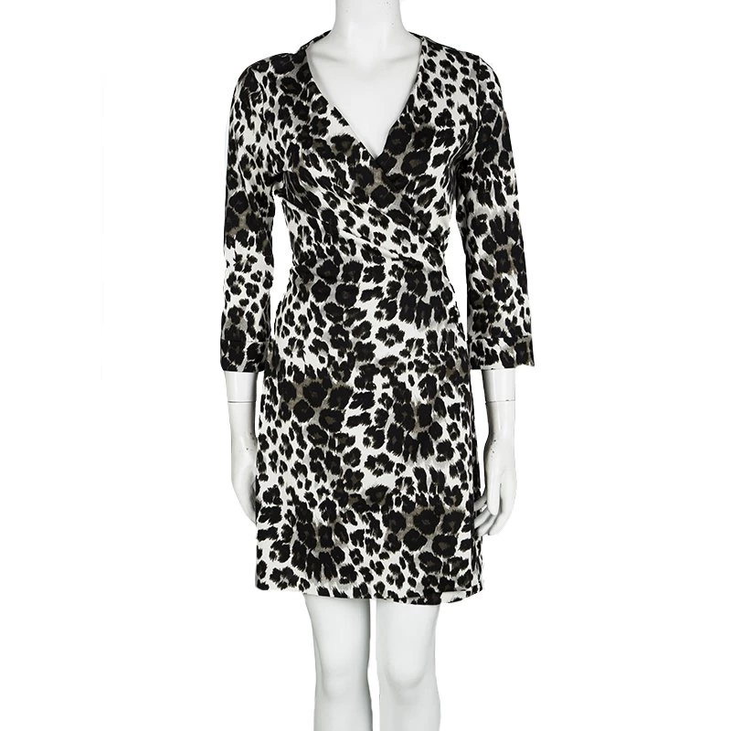 Diane Von Furstenberg Snow Leopard Print New Julian Two Mini Wrap Dress M For Women 2 Diane Von Furstenberg Snow Leopard Print New Julian Two Mini Wrap Dress M For Women - Image 2