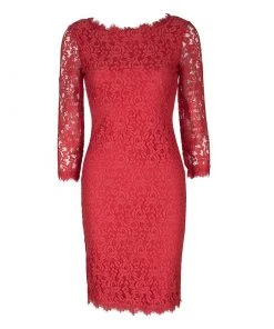 Diane Von Furstenberg Red Lace Long Sleeve Colleen Dress XS For Women