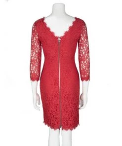 Diane Von Furstenberg Red Lace Long Sleeve Colleen Dress XS For Women -Diane Von Furstenberg shop luxury women diane von furstenberg used clothes p103073 0003