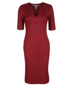 Diane Von Furstenberg Red Wool Short Sleeve Aurora Sheath Dress S For Women