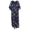 Diane Von Furstenberg Navy Blue Floral Printed Silk Pintucked Holody Maxi Dress S For Women