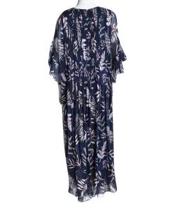 Diane Von Furstenberg Navy Blue Floral Printed Silk Pintucked Holody Maxi Dress S For Women -Diane Von Furstenberg shop luxury women diane von furstenberg used clothes p106135 003