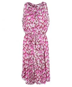 Diane Von Furstenberg Pink Floral Print Pleated Sleeveless Ria Dress L For Women