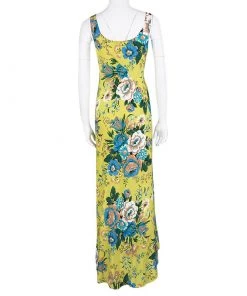 Diane Von Furstenberg Yellow Floral Printed Silk Sleeveless Maxi Dress XS For Women -Diane Von Furstenberg shop luxury women diane von furstenberg used clothes p109840 003