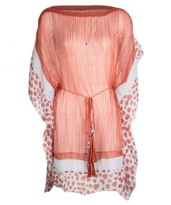 Diane Von Furstenberg Orange And White Tassel Detail Silk Kainda Kaftan XS For Women