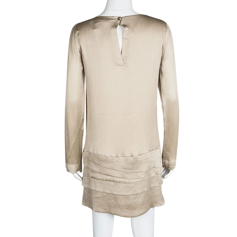 Diane Von Furstenberg Beige Crinkled Silk Tiered Long Sleeve Tiari Dress S For Women 3 Diane Von Furstenberg Beige Crinkled Silk Tiered Long Sleeve Tiari Dress S For Women - Image 3
