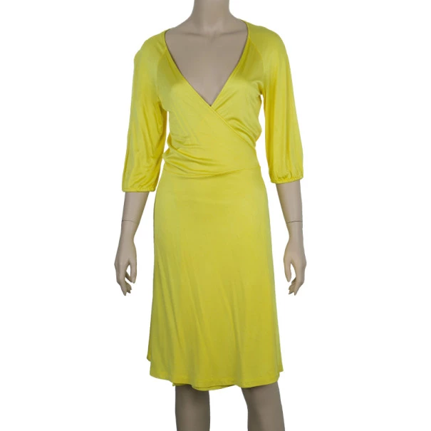 Diane Von Furstenberg Andrina Yellow Wrap Dress L For Women 2 Diane Von Furstenberg Andrina Yellow Wrap Dress L For Women - Image 2