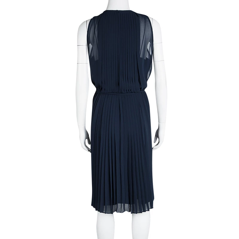 Diane Von Furstenberg Navy Blue Plisse Belted Sleeveless Ria Dress L For Women 3 Diane Von Furstenberg Navy Blue Plisse Belted Sleeveless Ria Dress L For Women - Image 3