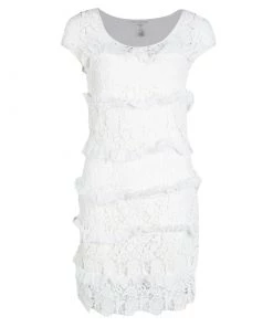 Diane Von Furstenberg White Crochet Lace Ruffle Detail Arcelia Dress S For Women