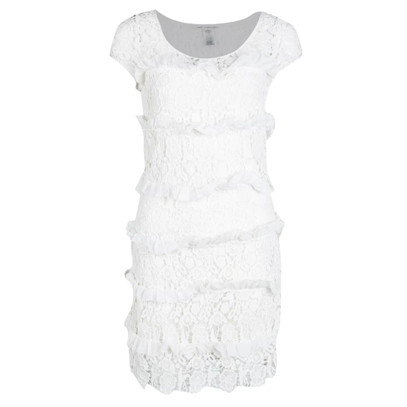 Diane Von Furstenberg White Crochet Lace Ruffle Detail Arcelia Dress S For Women 1 Diane Von Furstenberg White Crochet Lace Ruffle Detail Arcelia Dress S For Women