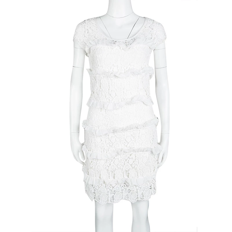 Diane Von Furstenberg White Crochet Lace Ruffle Detail Arcelia Dress S For Women 2 Diane Von Furstenberg White Crochet Lace Ruffle Detail Arcelia Dress S For Women - Image 2