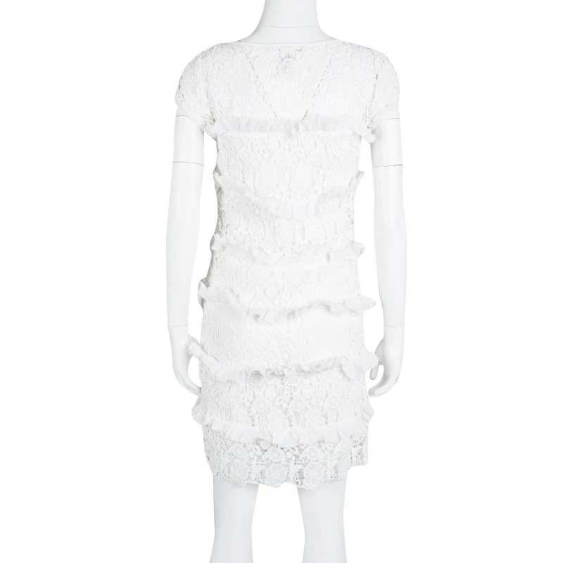 Diane Von Furstenberg White Crochet Lace Ruffle Detail Arcelia Dress S For Women 3 Diane Von Furstenberg White Crochet Lace Ruffle Detail Arcelia Dress S For Women - Image 3