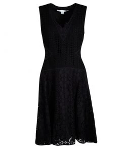 Diane Von Furstenberg Black Lace Paneled Sleeveless Fiorenza Dress S For Women