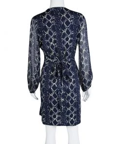 Diane Von Furstenberg Navy Blue Grid Print Sigourney Wrap Dress M For Women -Diane Von Furstenberg shop luxury women diane von furstenberg used clothes p115508 003