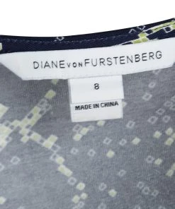 Diane Von Furstenberg Navy Blue Grid Print Sigourney Wrap Dress M For Women -Diane Von Furstenberg shop luxury women diane von furstenberg used clothes p115508 006