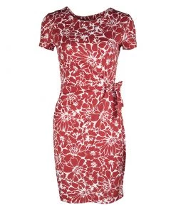 Diane Von Furstenberg Red And White Floral Print Faux Wrap Zoe Dress XS For Women
