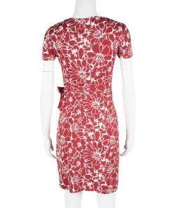 Diane Von Furstenberg Red And White Floral Print Faux Wrap Zoe Dress XS For Women -Diane Von Furstenberg shop luxury women diane von furstenberg used clothes p115817 003