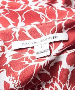 Diane Von Furstenberg Red And White Floral Print Faux Wrap Zoe Dress XS For Women -Diane Von Furstenberg shop luxury women diane von furstenberg used clothes p115817 006