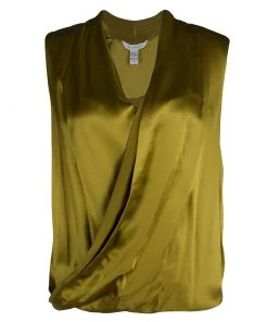 Diane Von Furstenberg Mustard Silk Sleeveless Draped New Issie Top M For Women