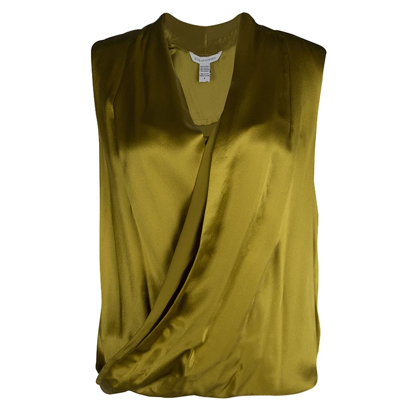 Diane Von Furstenberg Mustard Silk Sleeveless Draped New Issie Top M For Women 1 Diane Von Furstenberg Mustard Silk Sleeveless Draped New Issie Top M For Women