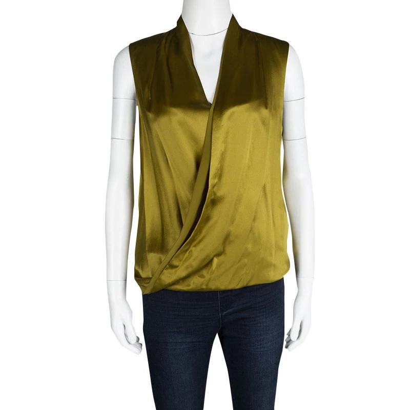 Diane Von Furstenberg Mustard Silk Sleeveless Draped New Issie Top M For Women 2 Diane Von Furstenberg Mustard Silk Sleeveless Draped New Issie Top M For Women - Image 2