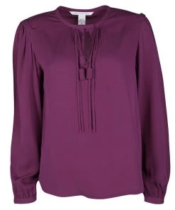 Diane Von Furstenberg Purple Silk Long Sleeve Florane Blouse S For Women