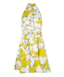 Diane Von Furstenberg Yellow And White Eden Garden Tenner Floral Print Halter Dress S For Women