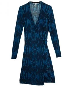 Diane Von Furstenberg Navy 'Linda' Printed Wrap Dress M For Women