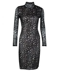 Diane Von Furstenberg Black Lace Overlay Long Sleeve Lydia Dress XS For Women
