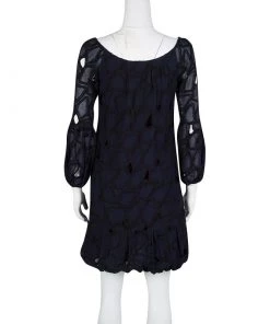 Diane Von Furstenberg Navy Blue Cutout Embroidered Madis Baby Doll Dress S For Women -Diane Von Furstenberg shop luxury women diane von furstenberg used clothes p126781 003