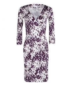 Diane Von Furstenberg Purple Printed Silk Jersey New Julian Two Wrap Dress S For Women