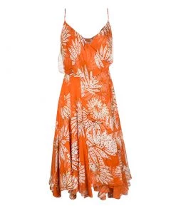 Diane Von Furstenberg Orange Floral Printed Chiffon Tupai Wrap Dress M For Women