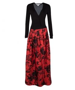 Diane Von Furstenberg Black And Red Floral Print Kailey Wrap Maxi Dress S For Women
