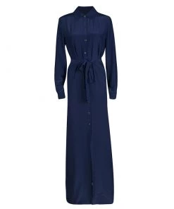 Diane Von Furstenberg Midnight Blue Silk Amina Belted Maxi Shirt Dress M For Women